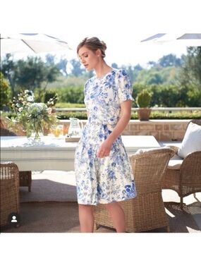 ANTONIO MELANI White and Blue Floral Midi Dress